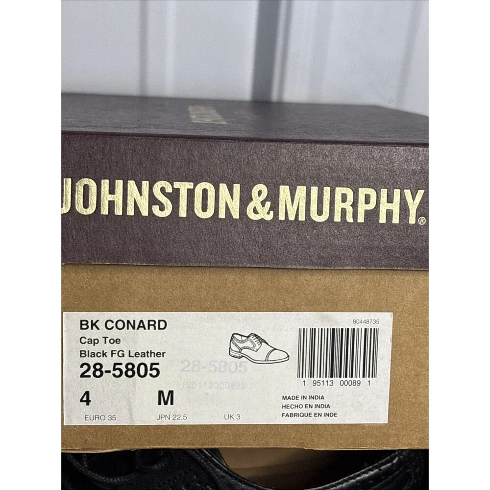 Johnston & Murphy Boys Size 4 Black Conard Dress Shoes EUC